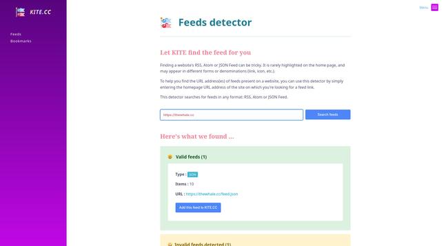 KITE, search feed form and result
