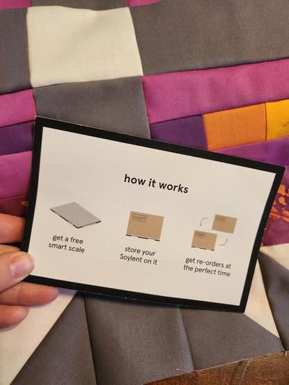 Image depicting an offer of a free "smart scale" where you can place your box of meal replacement shakes. When you remove the box, the scale re-orders for you.