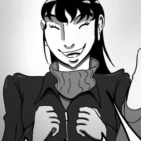 A woman with black hair is filled with excitement and joy.