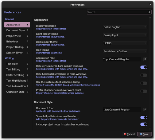A screenshot of a preferences dialog, highlighted in colours similar to those on displays in Star Trek The Next Generation.