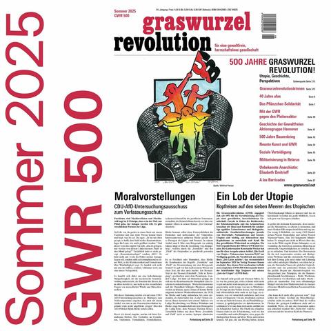 Sharepic mit Seite 1
500 Jahre GWR . Carton eine durch 2 getrennten Soldatengesicht und daraus steifen freie menbschen in grün, geld, rot, haben eine "500" schwarz-rote Fahne
