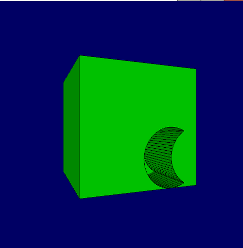 A green box with a crescent shape subtracted from it.