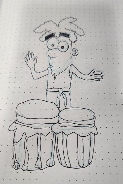 Prehistoric Ferb on the drums in the prehistoric episode, Tri-Stone Area. For the #JourneyThroughTime prompt at #dailysketchingworkout