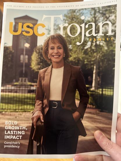 The cover of the latest issue of the USC Trojan alumni magazine