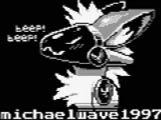 3 tone greyscale pixel art of a protogen in a black void beeping, run through 8 second SSTV