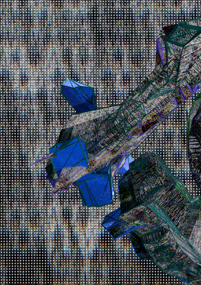 third preview page from BIG _DATA_006, showing 3D TEXT RENDER on top of 2D NOISE BG with PIXEL DETAIL. the render shows textured 3D letters with floating coloured shapes, wireframed.