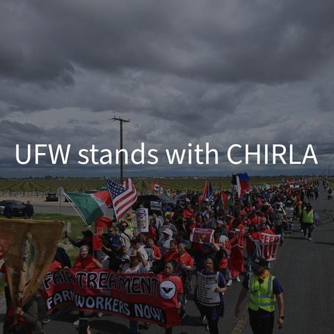 An image of a UFW March with the text overlay: UFW stands with CHIRLA