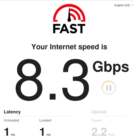 Netflix fast.com speedtest result