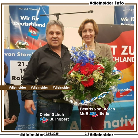 Als Info zeigen wir ein Bild einer AfD-Veranstaltung in St. Ingbert mit Dieter Schuh und der AfD-Bundestagsabgeordneten Beatrix von Storch.