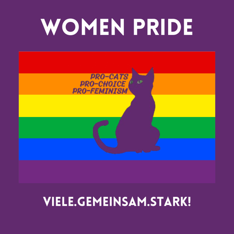 Sharepic mit Regenbogenflagge und Katze: Pro Feminism, Pro Choice, Pro Cats