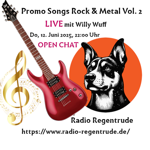 🇩🇪 Plakat zur heutigen Radiosendung "Promo Songs Rock & Metal (Willy Wuff)".. Bild (ohne Text): Pixabay, kein Bildquellennachweis erforderlich.

🇬🇧 Poster with details of today's radio show "Café électronique", Image (without text): Pixabay, no image creds needed.