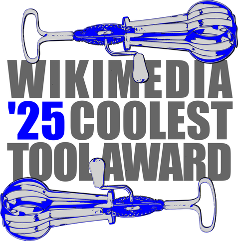 Graphic for the 2025 Coolest Tool Award, honouring outstanding volunteer-developed tools in the Wikimedia movement.