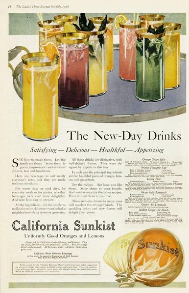 at the top glasses full of fruit juices. "The New-day Drinks"