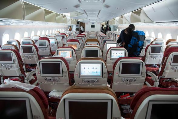 Inside view of Boeing 787 Dreamliner