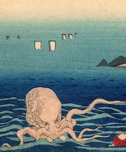 A large octopus in the ocean.