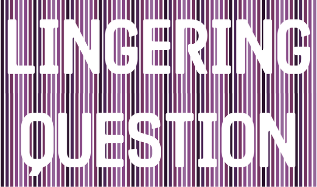 LINGERING QUESTION reversed out on a stripey background of the Speak Now album colours (the purple ones). It's a nearly symmetric up-and-then-down gradient of purples from lavender to almost black. Except that one stripe has been taken out, because it made the whole thing too dark.