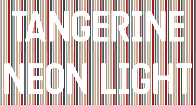TANGERINE NEON LIGHT reversed out over a background of stripes that are largely beige, but with an accent of strong red and deep blue. Those colours are taken from the jump on the cover of the 1989 (Taylor's Version) Sunrise Boulevard vinyl pressing.