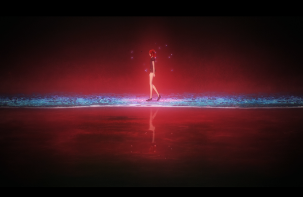 Cinnabar walks along a shoreline at night, the nearby darkness lit a very fait red by the moonlight reflection off of its red hair. Little blobs of silvery mercury that Cinnabar can shape and control float around its head. These serve as light gatherers, weapons, and constant reminders of Cinnabar's semi-voluntary exile from is Lustrous peers.