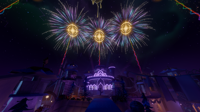 Screenshot from VRChat: The pretty Furality Somna fireworks!