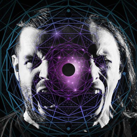 Album cover for the Reincarnate EP by IAmImperfect.  It's half of two guys faces, over a circular grid-like background with star/galaxy-like image in the centre.  Hard to describe!