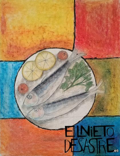 #pintura #tecnicaMixta #guesso #latex #ceras #oilpastels #pigments #affiche #coloredwax #pigmentos titulo:sardinas