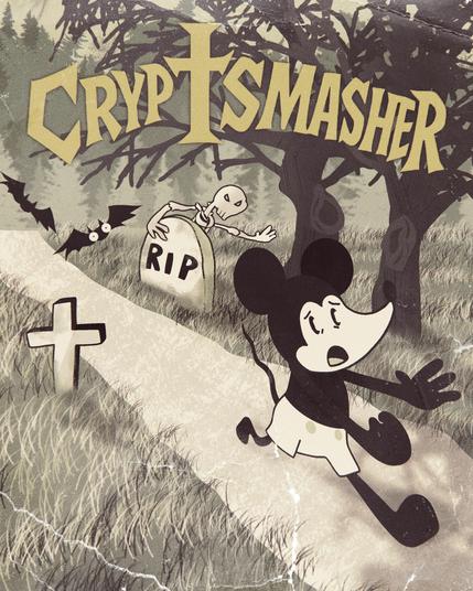 Poster art showing Mickey running from skeletons and bats
