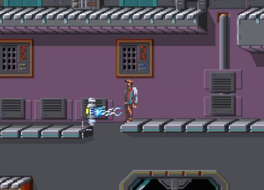 This shot shows a frame of my test level where the hero is going to be fried by the electricity throwed by a robot, I have seen this scene somewhere else ^_^