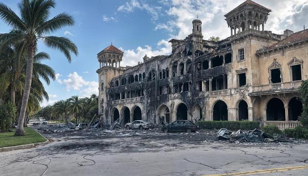 one widely known building shall be burnt down to ashes.