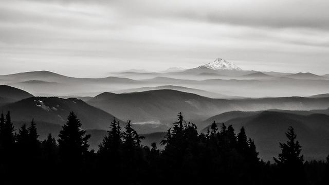 Mount Jefferson as seen from  Mt Hood in the volcanic arc of the Cascade Mountain Range in Oregon