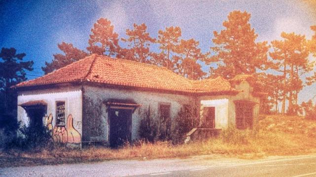 A derelict house by the side of the road.