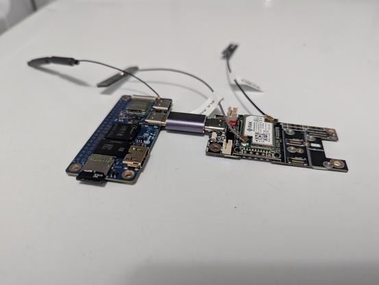 An orange pi zero 2w single board computer attached via usb-c dongle to an RAK WisBlock board.