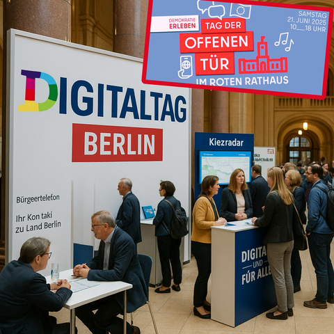 KI-generiertes Bild zum Digitaltag und zugleich Tag der Offenen Tür im Roten Rathaus Berlin.