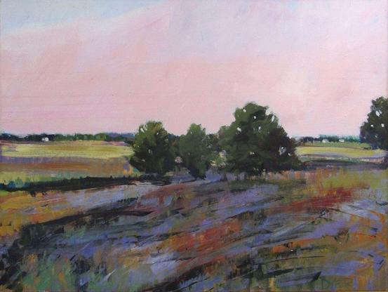 Original 48x36 acrylic painting on canvas of a darkening field against a sunset in rural Maryland, by Janet Dyer.

Note: Discounts and sales do not apply to original artwork.