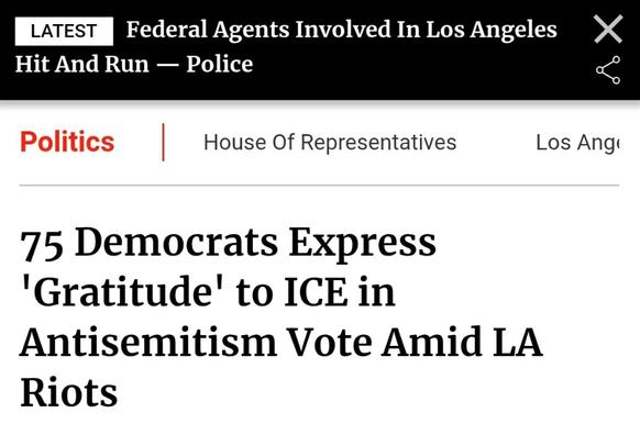 75 Democrats Express 'Gratitude' to ICE in Antisemitism Vote Amid LA Riots
