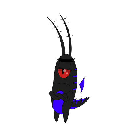 Plankton from Spongebob, but instead of his usual colors, he has gotten Shadowcloud's black and violet colors and markings and a crimson eye, as well as wings and a dragon tail with frills.