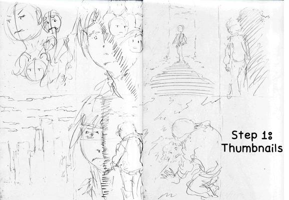 Sketches of thumbnails for a new cover art