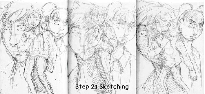 Sketches of three cover arts