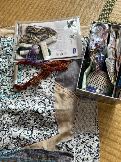 It’s processed my work, colorful threads and tools for Sashiko.