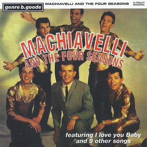 The cover of the TISM album "Machiavelli and the 4 Seasons" in which 6 men, the Hollywood Argyles are dressed in very 1950's outfits,