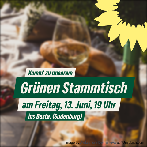 Freitag ist wieder Stammtisch! Dieses Mal im Basta in Sudenburg 🍷

⌚Wann? 13. Juni, ab 19 Uhr

📍Wo? Halberstädter Str. 42 (Tramhaltestellen Jordanstr. oder Südring)

Kommt zum Schnacken vorbei 😊

#stammtisch #gruene #magdeburg