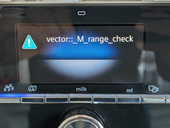 Strange error message vector::_M_range_check on a display of a Siemens coffee maker.
