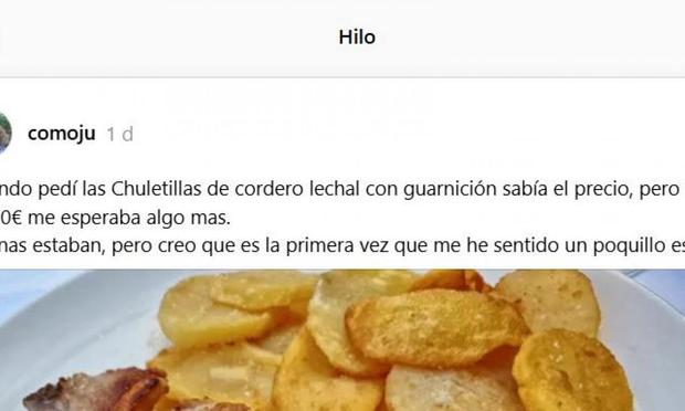 El mensaje de comoju con la foto del plato. (THREADS / comoju)
