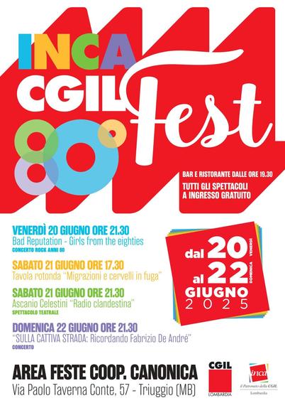 La locandina della festa Inca CGIL.