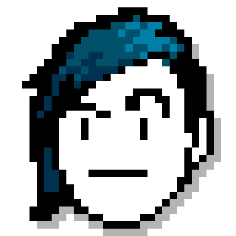 A teal-navy gradient has been applied to the hair, and a 29% opaque drop shadow to the whole thing.