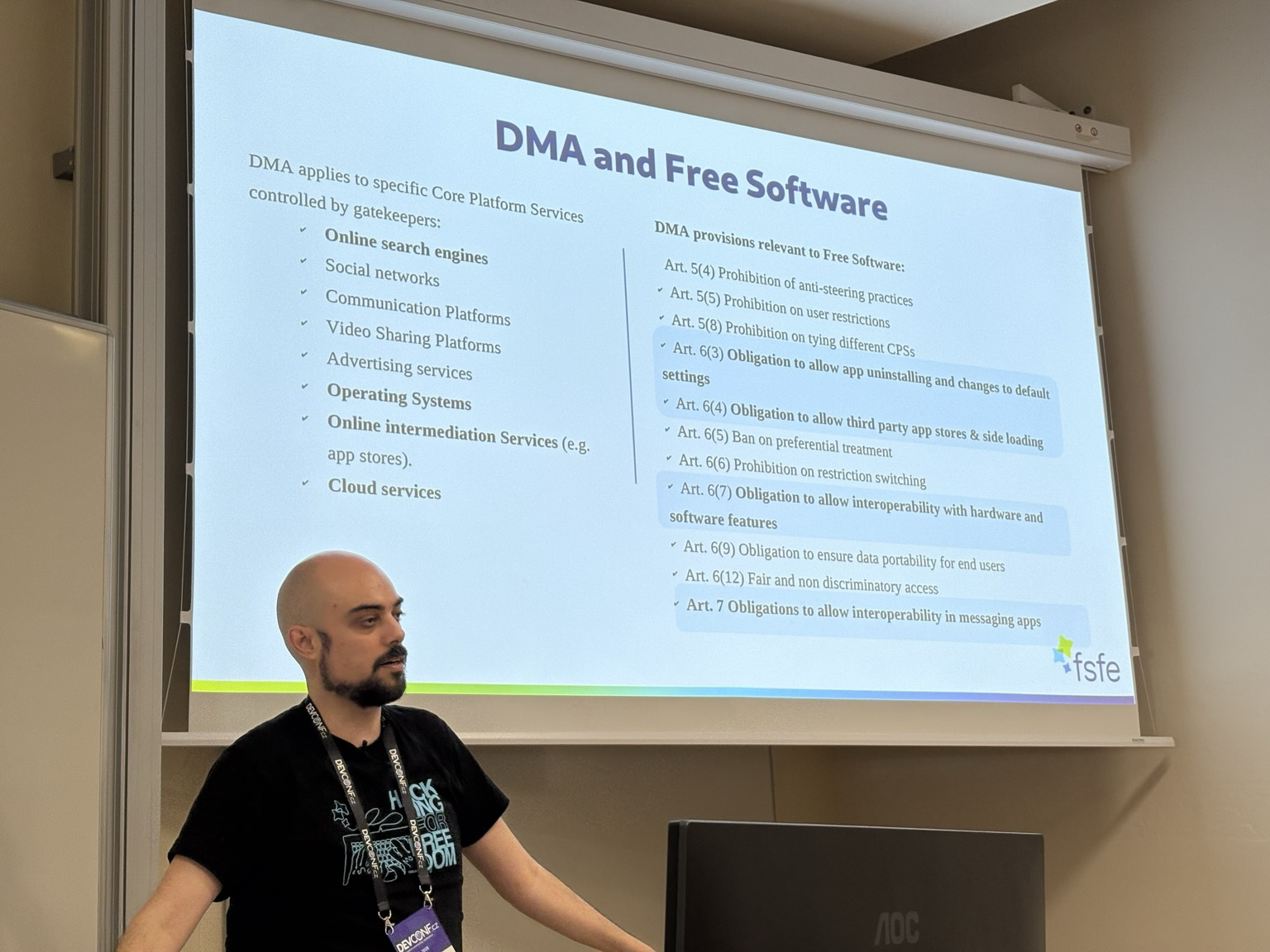 DMA and Free Software slide with Lucas in view