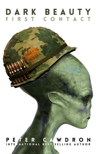 An alien wears a US helmet from the Vietnam era