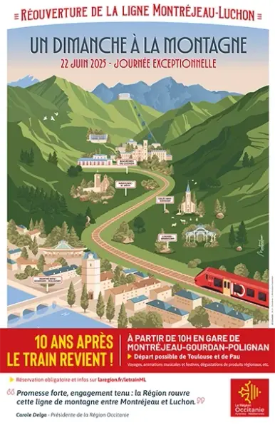 Affiche pour la réouverture de la ligne de train Montréjeau-Luchon