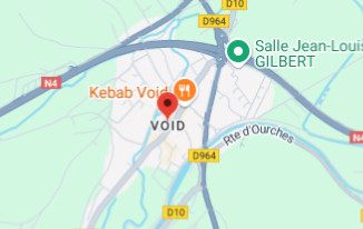 A snippet of a map with a pin stuck in a place called VOID. Grey shading indicates a modestly sized town in a wider surrounding area of countryside. The pin is partly obscuring "Kebab Void".