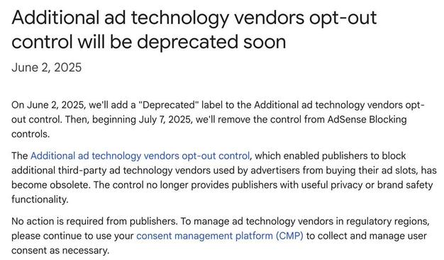 Google AdSense removing more opt out options