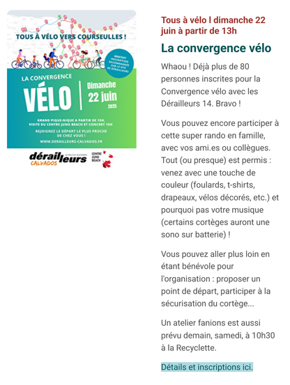 extraits de la Lettre de Vent d'ouest invitant à la Convergence vélo de dimanche 22 juin vers Courseulles